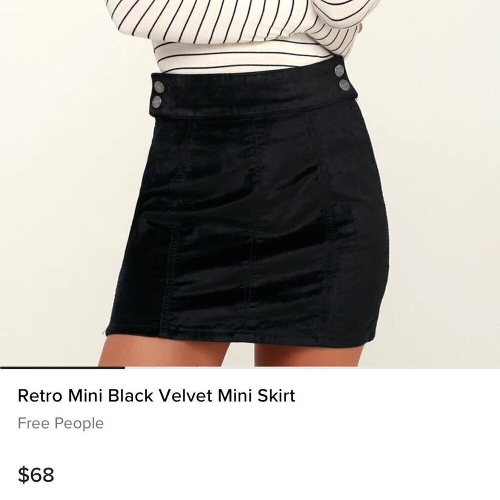 Free People FP Retro Black Velvet Mini Skirt Velour Short A-Line Designer Sz 26